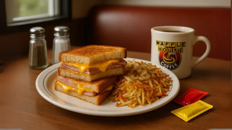 Waffle House Secret Menu Grilled Ham & Cheese Sandwich with Hashbrowns