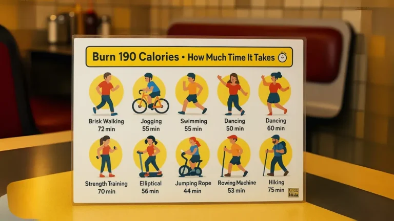 A sign asking how many calories are in a sirloin steak, with a note about burning 100 calories.