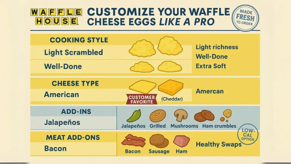 A delicious Waffle House dish of cheese and eggs, perfect for a satisfying breakfast experience.