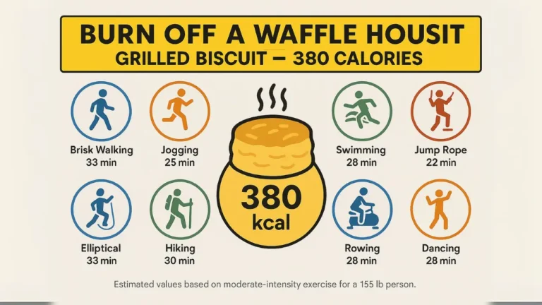 A vibrant poster displaying the text "Burn off a Waffle House grilled biscuit" in an engaging design.