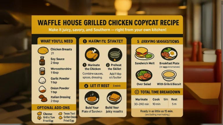 Grilled chicken recipe from Waffle House, featuring crispy chicken, lettuce, and special sauce on a toasted bun.