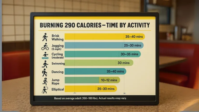 A sign displaying "Burning Calories of waffle house pork chop: Time by Activity" with a focus on fitness and exercise tracking.