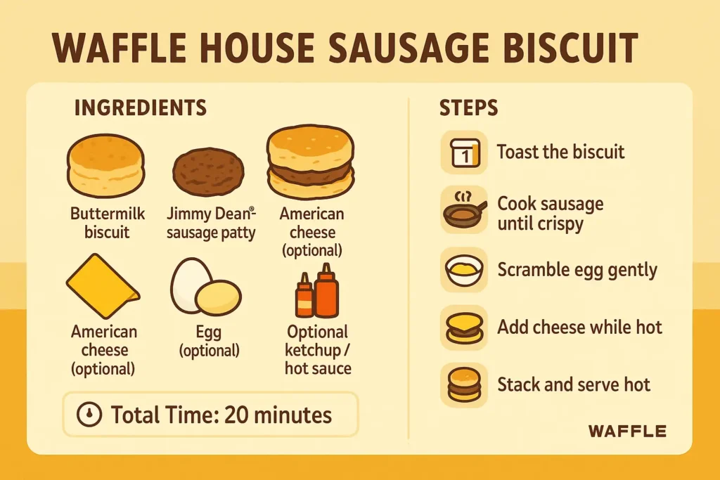A Waffle House sausage biscuit, featuring a flaky biscuit with a savory sausage patty inside.