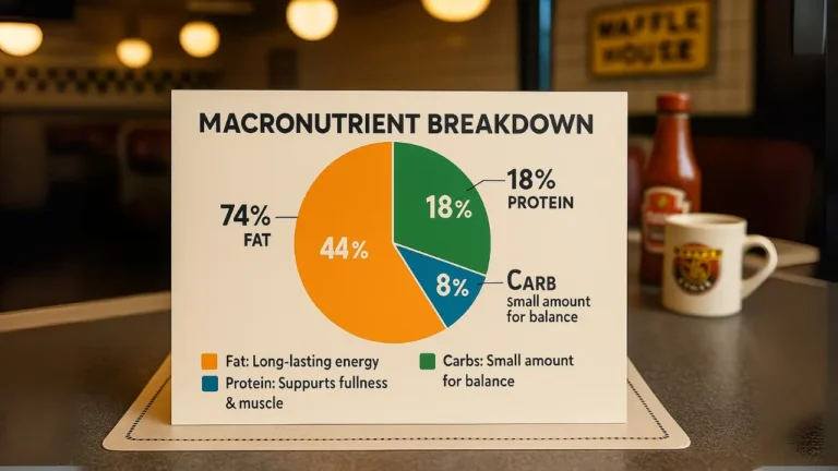 Visual representation of macronutrient breakdowns of fiesta omelet waffle house, illustrating percentages of proteins, fats, and carbohydrates in a diet