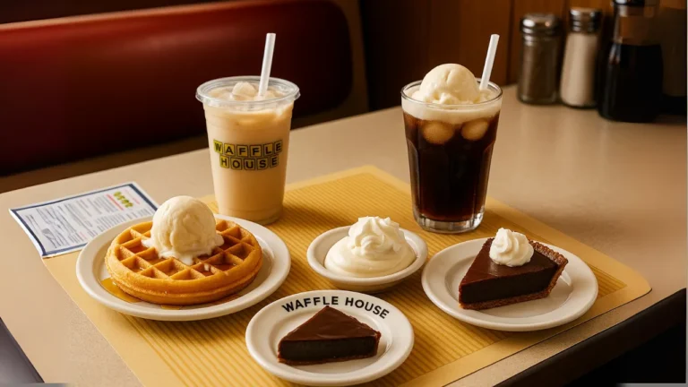 A table displaying an array of waffles Milkshakes, ice cream, and desserts, invitingly arranged for a delicious treat experience.