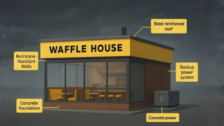 how tall is the average waffle house building? This image also show the Exterior view of a Waffle House restaurant with a large sign displaying the name "Waffle House" in bright colors.