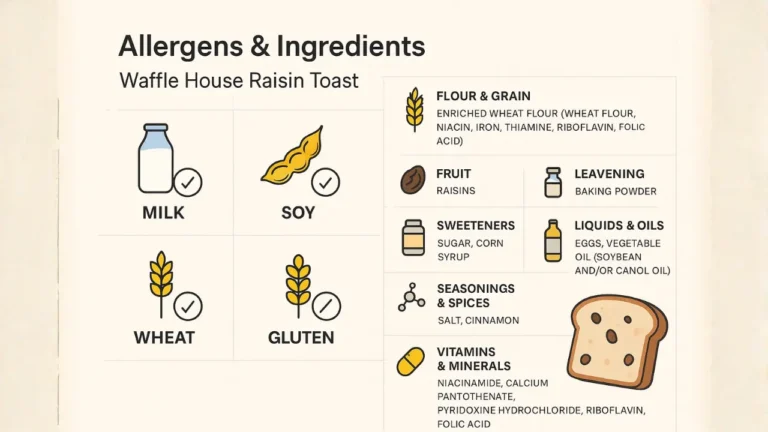 Infographic on food allergies featuring Waffle House Raisin Toast and key allergy information.
