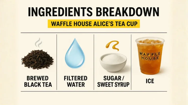 Breakdown of ingredients in Waffle House's Alice's Tea Cup, showcasing its unique blend and flavors.